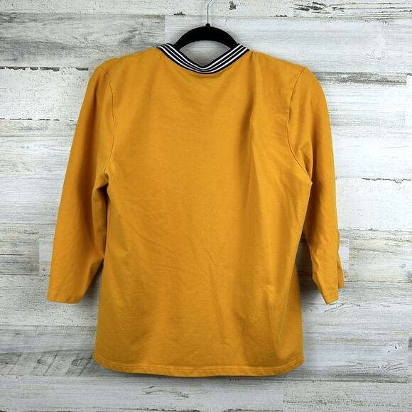 Tommy Hilfiger womens large 3/4 length gold cotton v neck blouse top casual - Picture 2 of 5